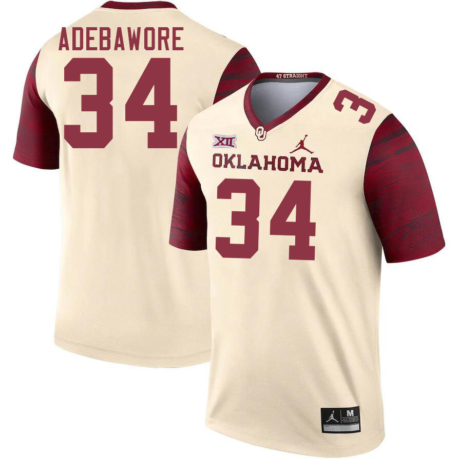 Men #34 Adepoju Adebawore Oklahoma Sooners College Football Jerseys Stitched-Cream - Click Image to Close